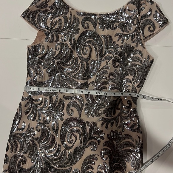 Adrianna Papell Sequined Sheath Dress Tan and Silver Size 10P - Picture 8 of 9